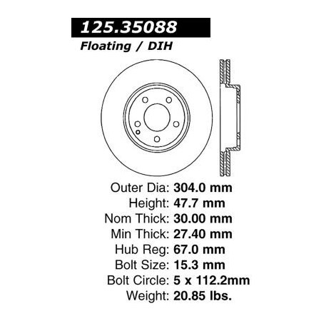Centric Centric Premium High Carbon Alloy Brake Rotor, Centric Parts 125.35088 125.35088